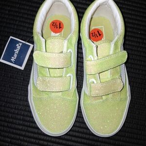 Kids Glitter Velcro Sneakers - Lime Green